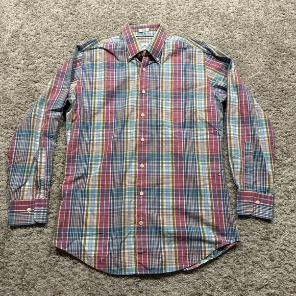 Peter Millar Plaid Button Up Long Sleeve Shirt Men's SZ M Multicolor 100% Cotton - Picture 1 of 9